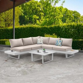 Σαλόνι κήπου γωνιακό Lyra Megapap σετ 3 τμχ μέταλλο - ξύλο χρώμα λευκό - 0235980