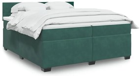 vidaXL Κρεβάτι Boxspring με Στρώμα Σκούρο Πράσινο 200x200εκ. Βελούδινο