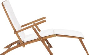 vidaXL Ξαπλώστρα Λευκό Κρεμ από Μασίφ Ξύλο Teak με Μαξιλάρι