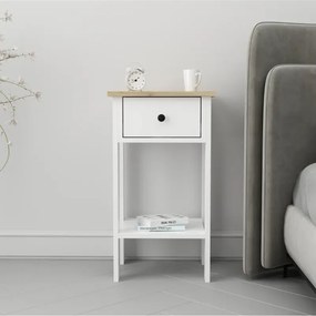 Stewehome Κομοδίνο με ένα συρτάρι από λευκή δρυ και 40x35x70 cm