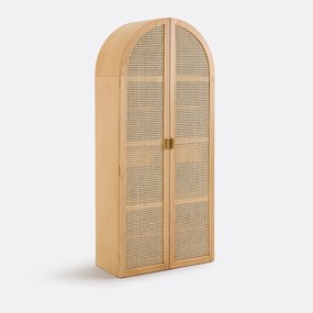 Βιτρίνα με 2 πόρτες, σε καπλαμά δρυός και ψάθα, MATHEO