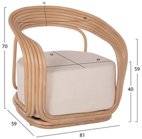 Πολυθρόνα DUCHESS C9478 Φυσικό Rattan με Εκρού Μαξιλάρι 81x59x70Y εκ. 81x59x70 εκ.