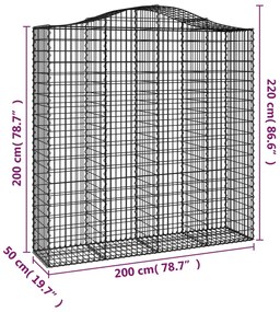 Συρματοκιβώτια Τοξωτά 2 τεμ. 200x50x200/220 εκ. Γαλβαν. Ατσάλι - Ασήμι