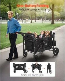 VEVOR Wagon Stroller for 4 Kids Push Pull Collapsible Stroller 330LBS Loading