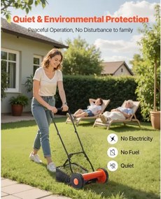 VEVOR 14" Push Reel Lawn Mower 5-Blade Adjustable Height Grass Catcher 2 Wheels