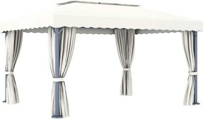 vidaXL Κιόσκι με Κουρτίνα και Φωτάκια LED Λευκό Κρεμ 4 x 3 μ.