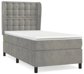 Κρεβάτι Boxspring με Στρώμα Ανοιχτό Γκρι 90x200 εκ. Βελούδινο - Γκρι