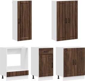 vidaXL Μονάδα κουζίνας LUCCA 5 pcs Καφέ Ξύλο Δρυός Επεξεργασμένο Ξύλο