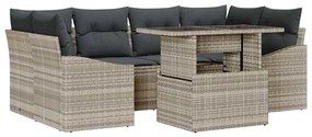vidaXL Σετ Καναπέ Κήπου με μαξιλάρι 7 pcs Ανοιχτό γκρι συνθετικό ρατάν