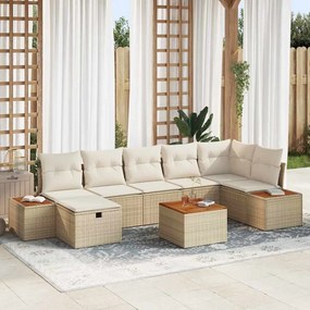 vidaXL Σετ Καναπέ Κήπου με μαξιλάρι 8 pcs Μπεζ Πολυ ράταν