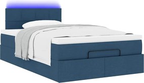 vidaXL Οθωμανικό κρεβάτι με στρώμα &amp; LEDs Μπλε 120x200 cm Ύφασμα