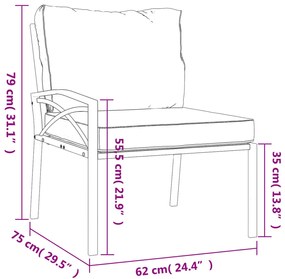 Καρέκλες Κήπου 2 τεμ. 62 x 75 x 79 εκ. Ατσάλι με Γκρι Μαξιλάρια - Μαύρο