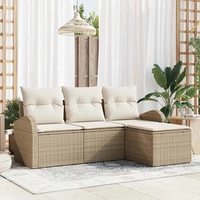 vidaXL Σετ Καναπέ Κήπου με μαξιλάρι 4 pcs Beige, λευκό Πολυ ράταν