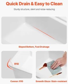 VEVOR 33in Farmhouse Sink Topmount Undermount Kitchen Single Bowl Basin Fireclay