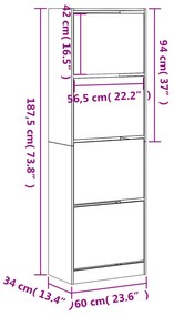 Παπουτσοθήκη με 4 Ανακλ. Συρτάρια Sonoma Δρυς 60x34x187,5 εκ. - Καφέ