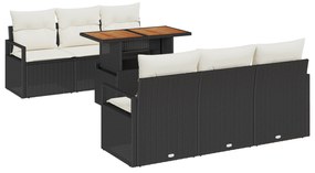 vidaXL 7 Τεμαχίων Σετ Καναπέ Κήπου με Μαξιλάρια Μαύρο Πολυ Ρατάν Ακακία