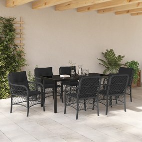 vidaXL σετ 7 κομματιών Καρέκλας Κήπου  με Μαξιλάρια Μαύρο Πολυ Ρατάν