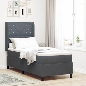 vidaXL Κρεβάτι Box Spring με Στρώμα Στενό Γκρι 80x200 εκ. Βελούδο