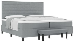 vidaXL Κρεβάτι Box Spring με Στρώμα & Πάγκο Ανοιχτό Γκρι 200x200 εκ. Ύφασμα