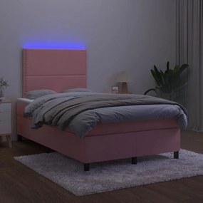 vidaXL Κρεβάτι Boxspring με Στρώμα &amp; LED Ροζ 120x190 εκ. Βελούδινο