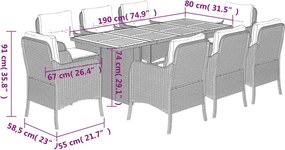 vidaXL Σετ Τραπεζαρίας Κήπου 9 τεμ. Μπεζ Συνθετικό Ρατάν με Μαξιλάρια