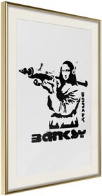 Αφίσα - Banksy: Mona Lisa with Bazooka I - 20x30 - Χρυσό - Με πασπαρτού