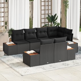 vidaXL Σετ Καναπέ 7 τεμαχίων με Μαξιλάρια Μαύρο Συνθετικό Ρατάν