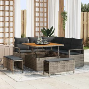 vidaXL Σετ Καναπέ Κήπου με μαξιλάρι 8 pcs Γκρι Πολυ ράταν