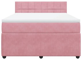 vidaXL Κρεβάτι Boxspring με Στρώμα Ροζ 140x190 εκ. Βελούδινο