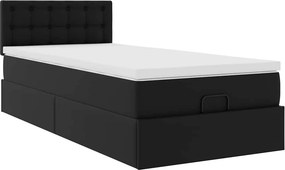 vidaXL Οθωμανικό κρεβάτι με στρώματα &amp; LEDs Μαύρο Συνθετικό δέρμα