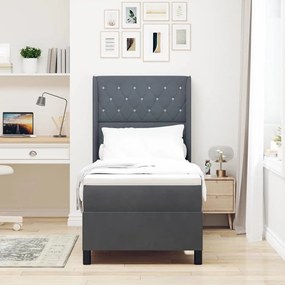 vidaXL Κρεβάτι Box Spring LED με Στρώμα Argyle Σκούρο γκρι 80 x 200 cm