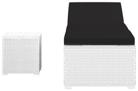 vidaXL Ξαπλώστρα Λευκή από Συνθετικό Ρατάν με Μαξιλάρι / Τραπεζάκι