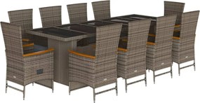 vidaXL Σετ Τραπεζαρίας Κήπου 11 Τεμαχίων Γκρι Συνθ. Ρατάν με Μαξιλάρια