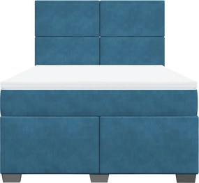 vidaXL Κρεβάτι Boxspring με Στρώμα Μπλε 160x200 εκ. Βελούδινο