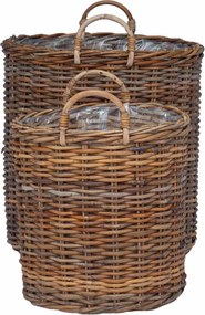 vidaXL Καλάθι Φυτών με αποθήκευση 2 pcs Καφέ Λάκακ Ράττανα