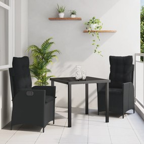 vidaXL Σετ 3 Τεμαχίων για Το Κήπο με Μαξιλάρια Μαύρο Πολυ Ράτα