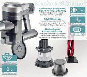 BRUNO επαναφορτιζόμενη ηλεκτρική σκούπα 2 σε 1 BRN-0160, 200W, ασημί