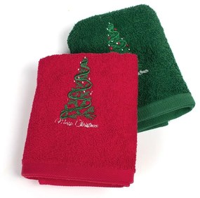 Πετσέτες Χριστουγεννιάτικες Έλατο (Σετ 2τμχ) Red-Green DimCol Σετ Πετσέτες