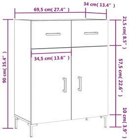 Ντουλάπι Γυαλιστερό Λευκό 69,5x34x90 εκ. Επεξεργασμένο Ξύλο - Λευκό