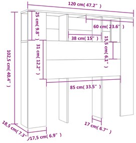 vidaXL Κεφαλάρι Με Αποθ. Χώρο Γυαλιστερό Λευκό 120x18,5x102,5 εκ.