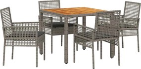 vidaXL Σέτ φαγητού για κήπο 5 pcs Γκρι συνθετικό ρατάν
