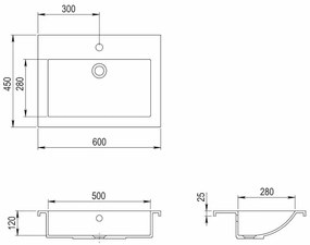 vidaXL Νιπτήρας Λευκός 600 x 450 x 120 χιλ. Γρανιτένιος