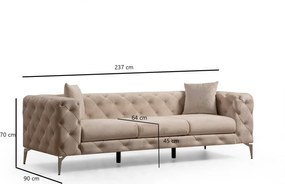 Καναπές Chesterfield 3θέσιος Como 237x90x70εκ - Ecru