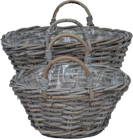 vidaXL Καλάθι φυτών με αποθήκευση 2 pcs Γκρι Ρατάν Lacak