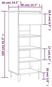 Παπουτσοθήκη Γυαλιστερό Λευκό 40x36x105 εκ. Επεξεργασμένο Ξύλο - Λευκό