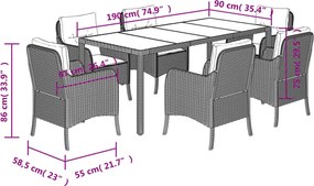 vidaXL Σετ Τραπεζαρίας Κήπου 7 τεμ. Γκρι Συνθ. Ρατάν με Μαξιλάρια