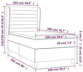 vidaXL Κρεβάτι Boxspring με Στρώμα Σκούρο Γκρι 100x200 εκ. Υφασμάτινο