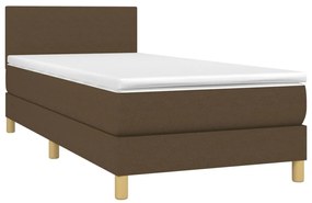 vidaXL Κρεβάτι Boxspring με Στρώμα & LED Σκ.Καφέ 100x200 εκ Υφασμάτινο