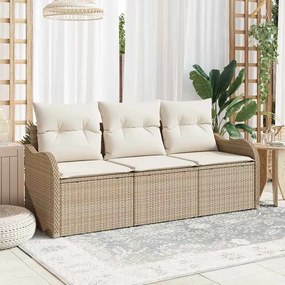 vidaXL Σετ Καναπέ Κήπου με μαξιλάρι 3 pcs Μπεζ Πολυ ράταν