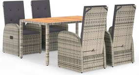 vidaXL Σετ Τραπεζαρίας Κήπου 5 τεμ. Γκρι Συνθ. Ρατάν με Μαξιλάρια